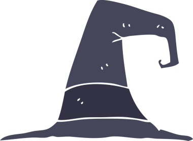 Bir insan tarafından çizilmiş cadı şapkasının düz renk çizimi