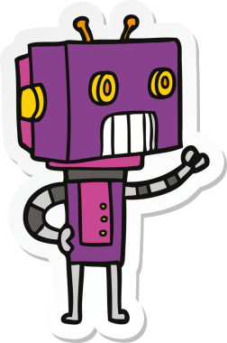 Bir insan tarafından çizilmiş robot karikatür çıkartması.