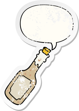 çizgi film bira şişesi konuşma baloncuğu bir insan tarafından çizilmiş sıkıntılı eski bir çıkartma