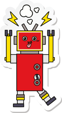 Bir insan tarafından çizilmiş şirin çizgi film robotunun çıkartması.
