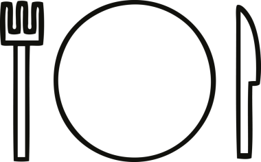 Bir insan tarafından çizilmiş bir tabak ve çatal bıçak çizimi.