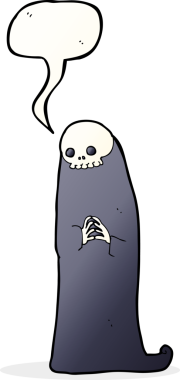 Bir insan tarafından çizilmiş konuşma balonlu cadılar bayramı hortlağı çizgi filmi.