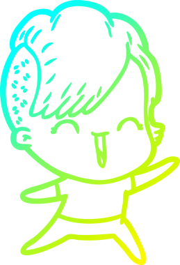 Bir insan tarafından çizilmiş, mutlu bir hipster kız çizgi filmi.