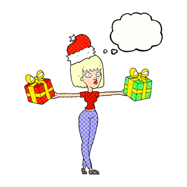 Serbest çizilmiş düşünce balonu karikatürü kadın bir insan tarafından çizilmiş xmas ile