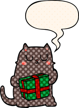 Bir insan tarafından çizilmiş çizgi roman tarzında konuşma balonu olan çizgi roman kedisi.