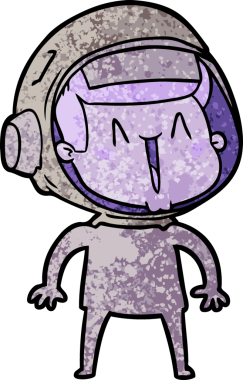 Bir insan tarafından çizilmiş mutlu astronot çizgi filmi.