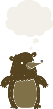 Düşünce baloncuğu olan çizgi film ayısı insan tarafından çizilmiş.