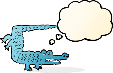 Bir insan tarafından çizilmiş düşünce baloncuklu timsah çizgi filmi.