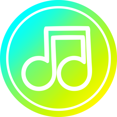 bir insan tarafından çizilen havalı gradyan bitiş grafikli müzik notası dairesel simgesi