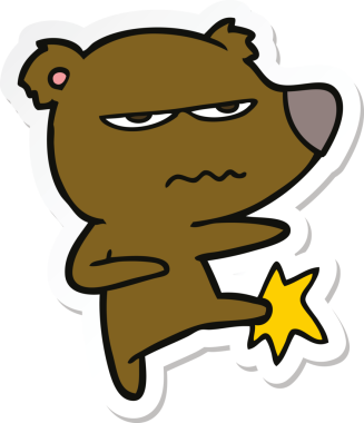 Bir insan tarafından çizilmiş kızgın ayı çizgi filminin çıkartması.