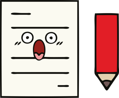 Bir insan tarafından çizilmiş bir test kağıdının sevimli karikatürü.