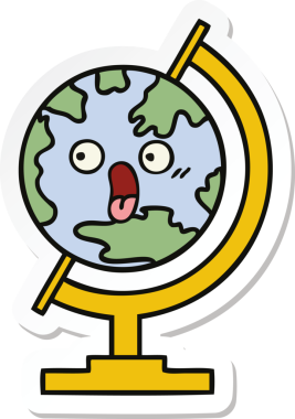 Bir insan tarafından çizilmiş şirin bir dünya karikatürü çıkartması.