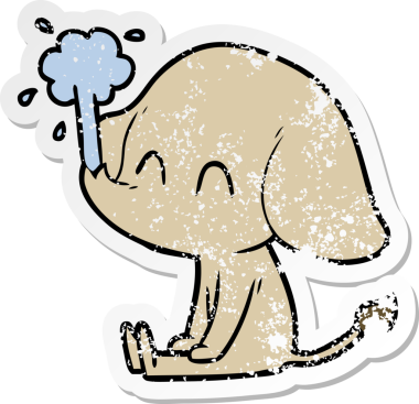 Bir insan tarafından çizilmiş su püskürten şirin bir filin sıkıntılı çıkartması.