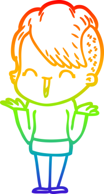 Gökkuşağı gradyan çizgi çizimi Bir insan tarafından çizilmiş mutlu hippi kız