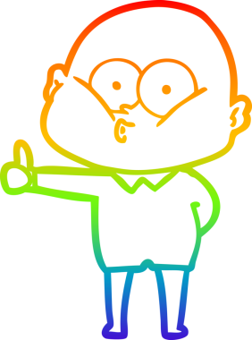 Gökkuşağı gradyan çizgi çizimi bir insan tarafından çizilmiş kel bir adamın çizimi