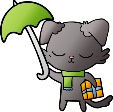 Bir insan tarafından çizilmiş Noel hediyesi olan sevimli bir çizgi film köpeği.