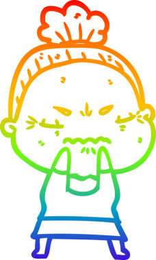 Gökkuşağı gradyan çizgi çizimi bir insan tarafından çizilmiş yaşlı bir kadın tarafından rahatsız edildi