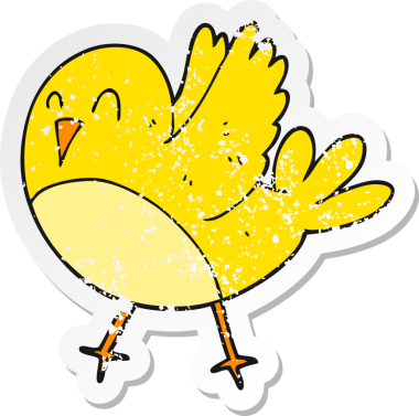 Bir insan tarafından çizilmiş karikatür kuşunun gerilmiş çıkartması.