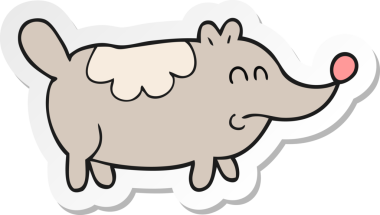 Bir insan tarafından çizilmiş küçük şişman bir köpeğin çıkartması.