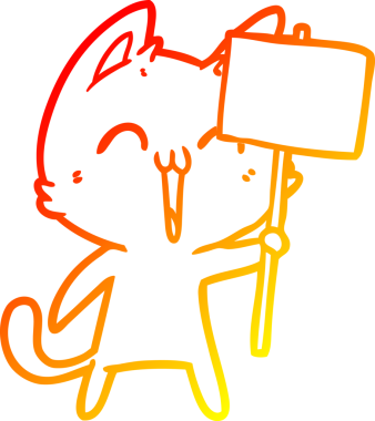 Bir insan tarafından çizilmiş mutlu çizgi film kedisinin sıcak çizgi çizgisi.