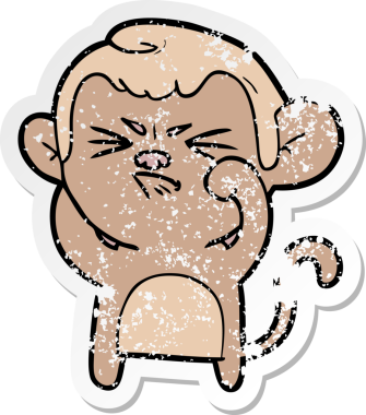 Bir insan tarafından çizilmiş kızgın bir maymunun sıkıntılı çıkartması.