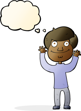 Bir insan tarafından çizilmiş düşünce balonu olan mutlu çocuk çizgi filmi.