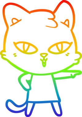 Gökkuşağı gradyan çizgi çizimi Bir insan tarafından çizilmiş elbise içinde bir kedi