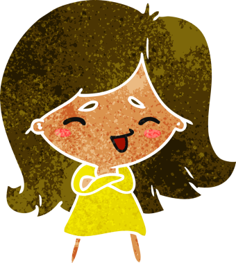 Bir insan tarafından çizilmiş sevimli bir kawai kızının eski çizgi film çizimi.