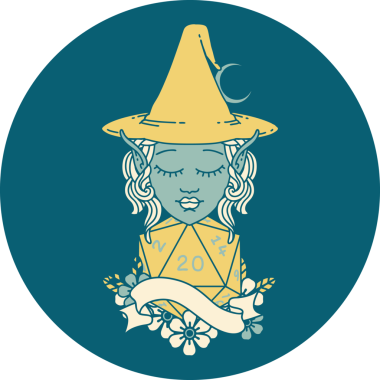 Retro Dövme Biçimli elf karakteri Bir insan tarafından çizilmiş doğal yirmi zar atışıyla