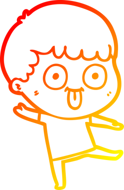 warm gradient line drawing of a cartoon dumb kid drawn by a human
