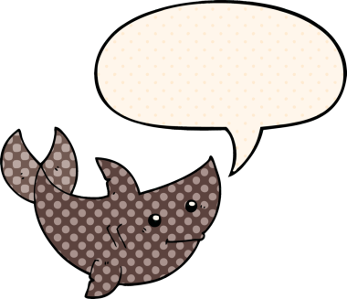 Bir insan tarafından çizilmiş çizgi roman tarzında konuşma balonu olan çizgi film köpekbalığı.