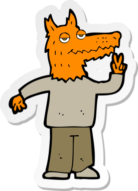 Bir insan tarafından çizilmiş mutlu tilki adamın çıkartması.