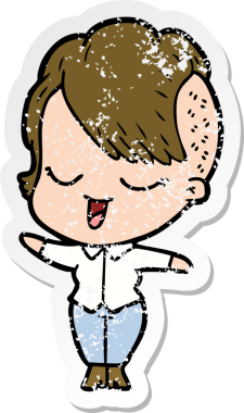 Bir insan tarafından çizilmiş mutlu bir çizgi film kızının sıkıntılı çıkartması.