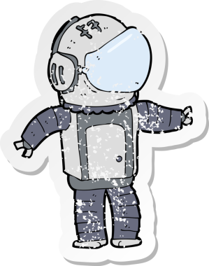 Bir insan tarafından çizilmiş karikatür astronotunun gerilimli çıkartması.