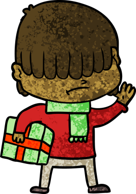 Bir insan tarafından çizilmiş dağınık saçlı çizgi film çocuğu.