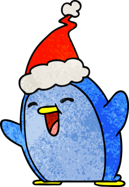 Bir insan tarafından çizilmiş kawaii pengueninin el yapımı karikatürü.