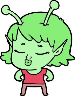 Bir insan tarafından çizilmiş sevimli uzaylı kız çizgi filmi.