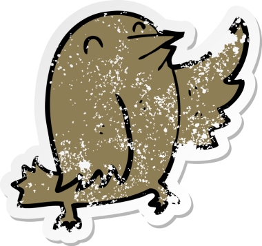 Bir insan tarafından çizilmiş karikatür kuşunun sıkıntılı çıkartması