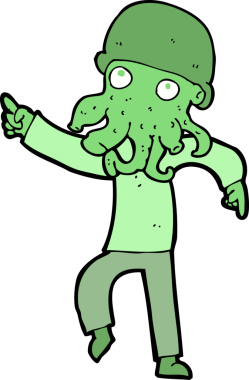 Bir insan tarafından çizilmiş uzaylı adam çizgi filmi.