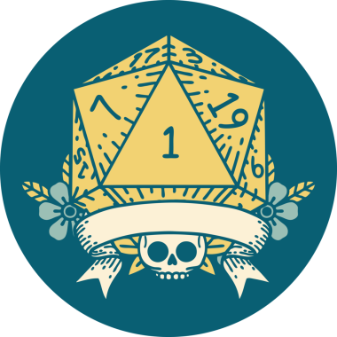 Retro Dövme Biçimi Doğal Bir d20 zar bir insan tarafından çizildi