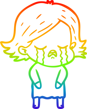 Gökkuşağı gradyan çizimi bir insan tarafından çizilmiş ağlayan bir çizgi kız çizimi