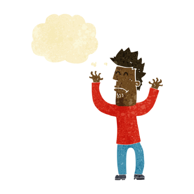 Bir insan tarafından çizilmiş düşünce baloncuğu olan stresli bir adam.