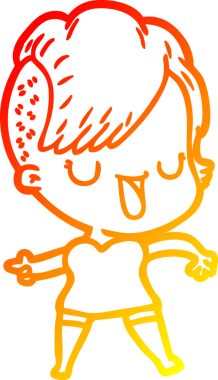 Hipster saç kesimi bir insan tarafından çizilmiş güzel bir çizgi film kızı çizimi.