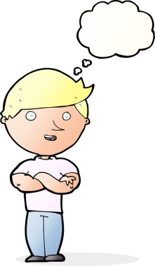 Bir insan tarafından çizilmiş düşünce balonlu mutlu adam çizgi filmi.