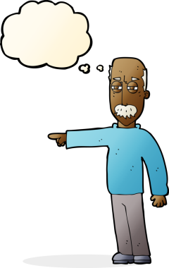 Çizgi filmdeki yaşlı adam el kol hareketi yapıyor. Defol! Bir insan tarafından çizilen düşünce baloncuğuyla