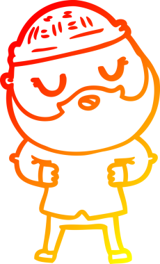 Bir insan tarafından çizilmiş sakallı bir çizgi film karakteri.