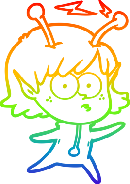 Gökkuşağı gradyan çizgisi bir insan tarafından çizilmiş uzaylı bir kızın çizimi