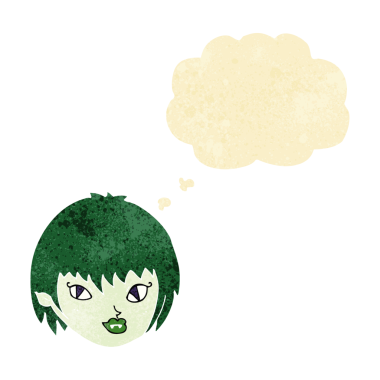 Bir insan tarafından çizilmiş düşünce balonlu vampir kız yüzü.