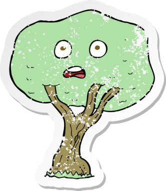 Bir insan tarafından çizilmiş karikatür ağacının geriletilmiş yapıştırması.