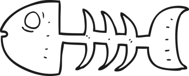 Bir insan tarafından çizilmiş siyah beyaz balık kemikleri.